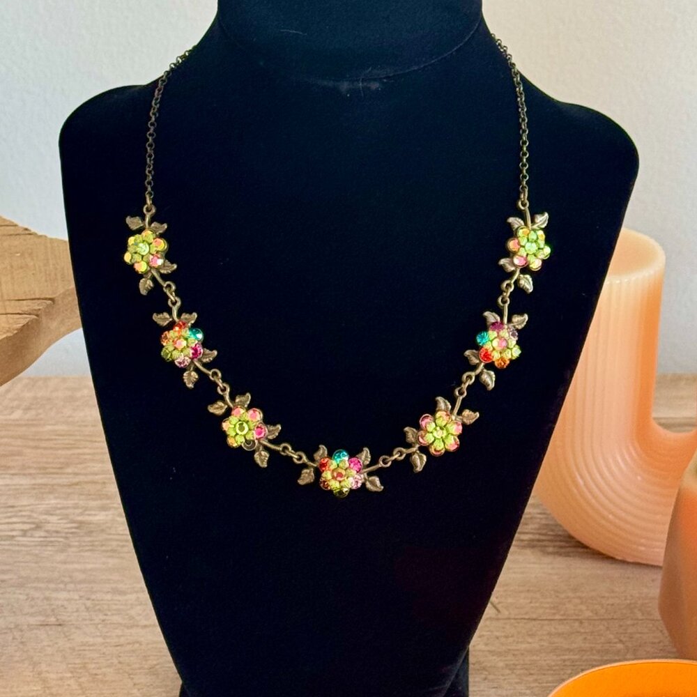 Vintage Multi Colored Crystal Flower Necklace